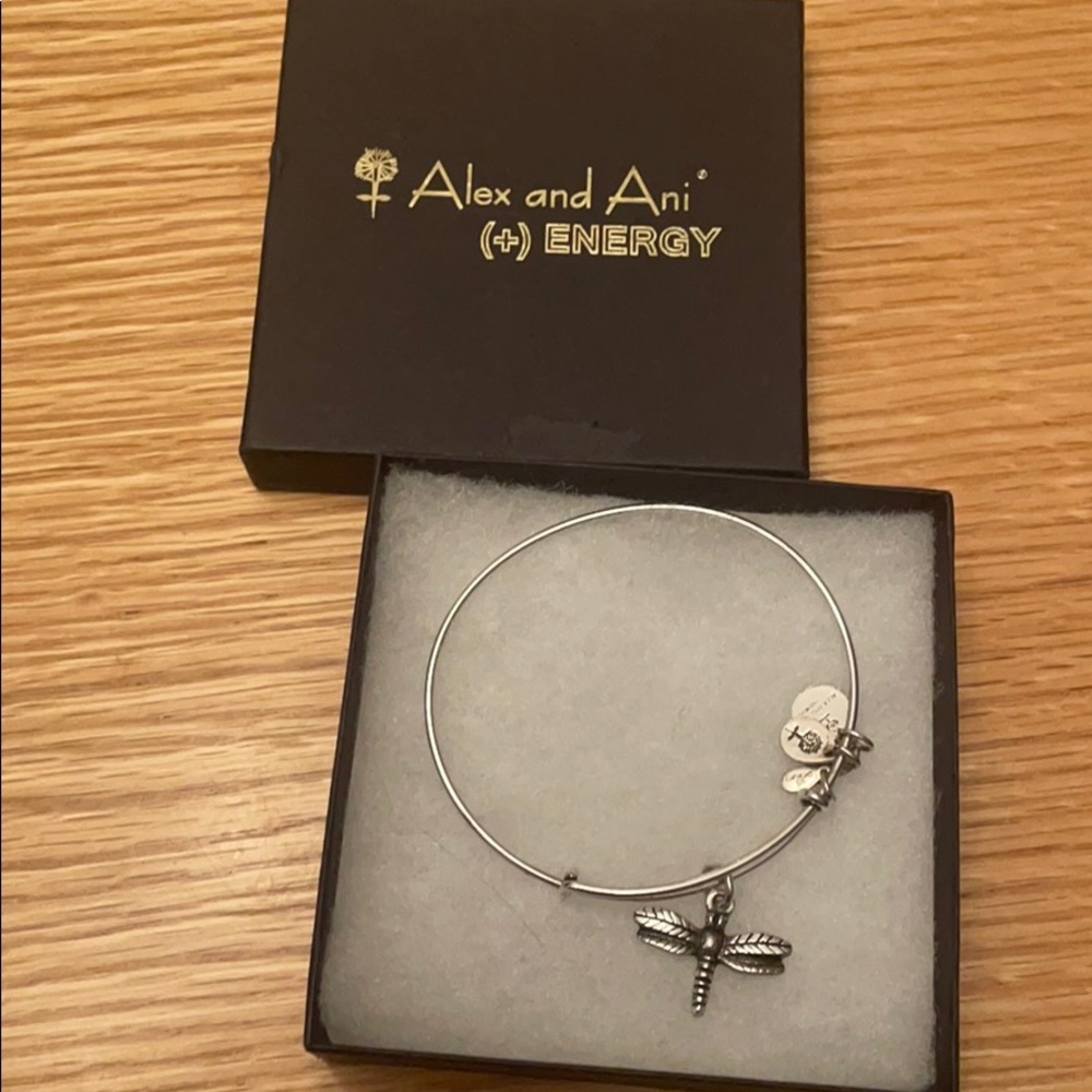 Alex & Ani Bead and Dragonfly Bangle Set Silver